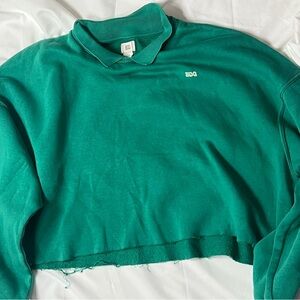 BDG Teal Green Cropped Polo Collar Sweatshirt